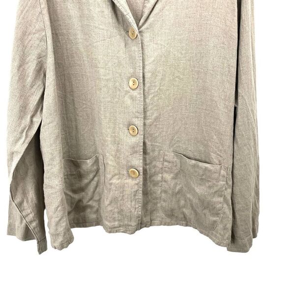 FLAX 100% Linen Lagenlook shirt top Sz L‎ neutral beige boxy - Picture 4 of 5